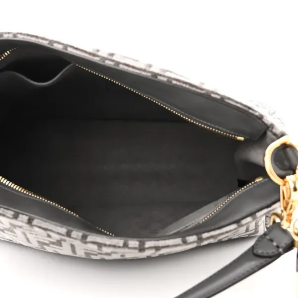 Fendi FF Fendi O’Lock Zipper Anthracite/Asfalto Chenille, Vitello Seta Leather, & Plexiglass Mixed Metal Hardware - Image 7