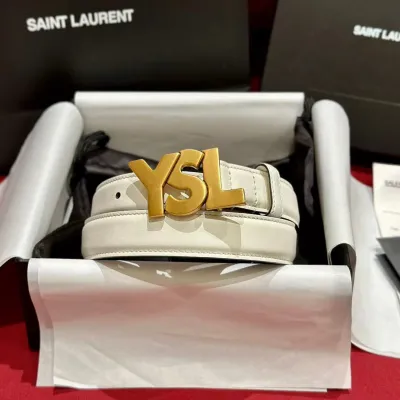 Saint Laurent YSL Buckle Belt In Black/White Calfskin With Gold/Silver Hardware 25mm
