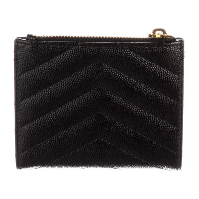 Saint Laurent Medium Compact Wallet Black Grained Calfskin Leather Gold Hardware