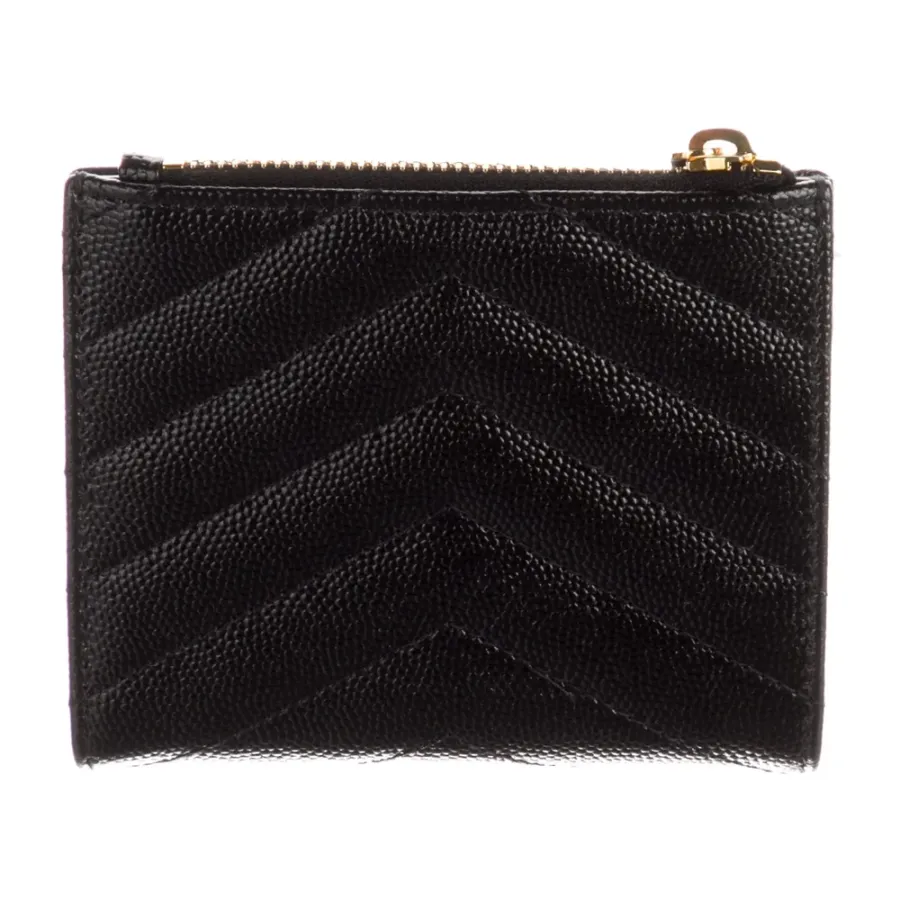 Saint Laurent Medium Compact Wallet Black Grained Calfskin Leather Gold Hardware