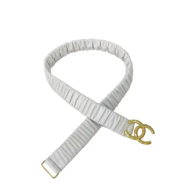 Chanel Women's CC Elastic Belt In Black/White Lambskin With Silver/Gold Hardware 30mm