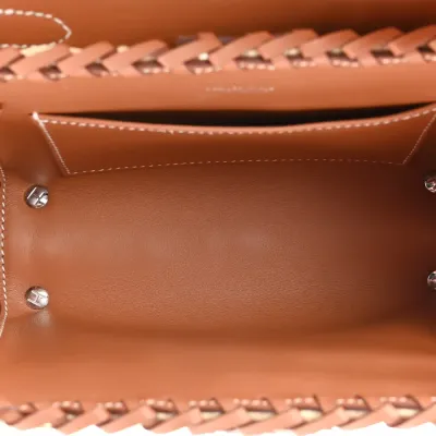 Hermès Picnic Mini Kelly 20 Naturel/Brown Wicker & Swift Leather Palladium Silver Hardware