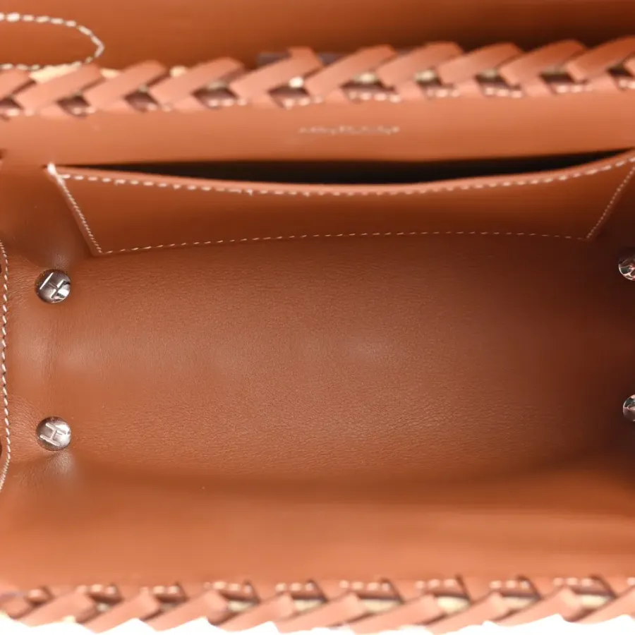 Hermès Picnic Mini Kelly 20 Naturel/Brown Wicker & Swift Leather Palladium Silver Hardware