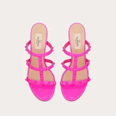 VALENTINO Barbie powder patent rivet slipper sandals (heel height 6cm)