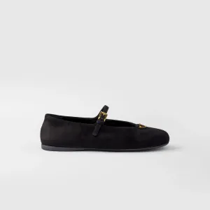 PRADA Surface of wool Flat Shoes black Ballet Shoes