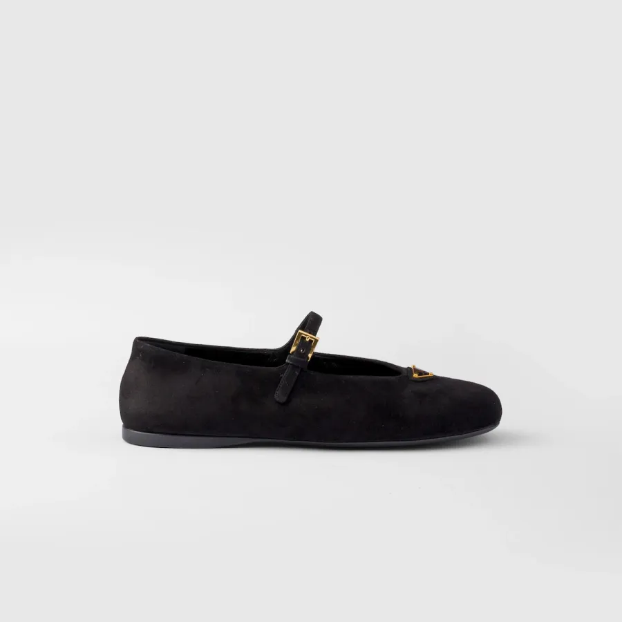 PRADA Surface of wool Flat Shoes black Ballet Shoes