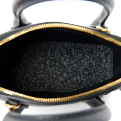 Balenciaga XXS Ville Top Handle Bag Black/White Signature Grained Calfskin Leather Gold Hardware