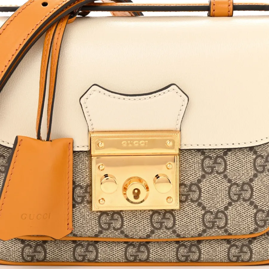 Gucci Mini Padlock Flap Pocket Shoulder Bag Beige / Mystic White / Sun Oil GG Supreme Monogram Canvas Gold Hardware