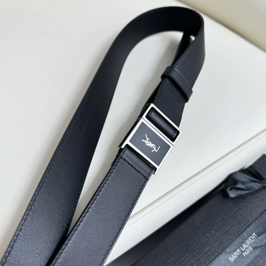 Saint Laurent Cassandre Magnetic Belt In Black Smooth Calfskin With Gold Hardware 30mm