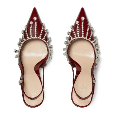 Gucci red pointed heels crystal high heels shoes Rear lace up high heels