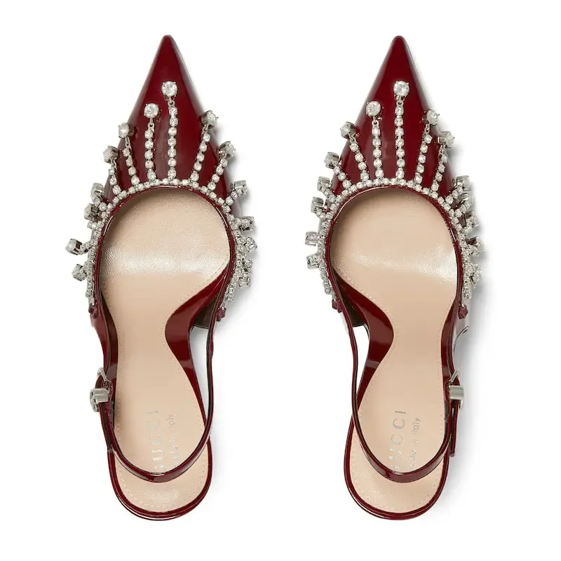 Gucci red pointed heels crystal high heels shoes Rear lace up high heels