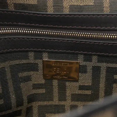 Fendi Medium FF 1974 Baguette Tobacco/Moro/Black Jacquard Fabric Gold Hardware