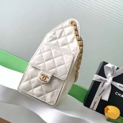 Chanel White Quilted Shiny Calfskin Leather  Shoulder Bags