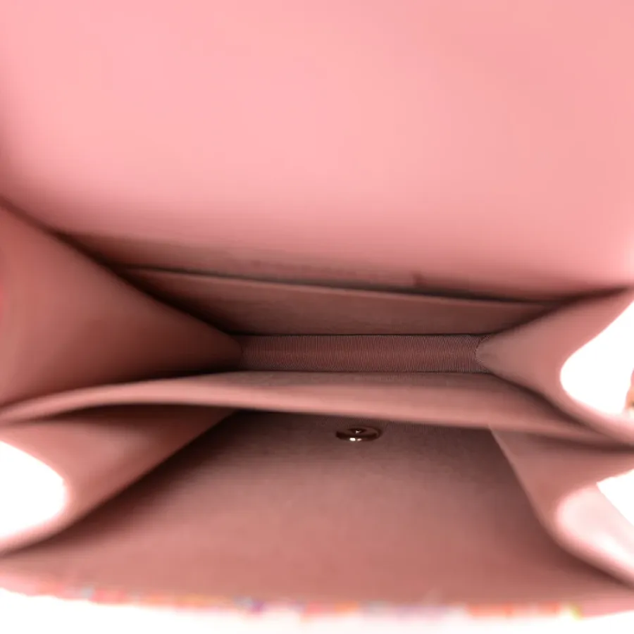 Chanel North-South Boy Flap Medium Pink Tweed & Quilted Calfskin Leather Light Gold Hardware