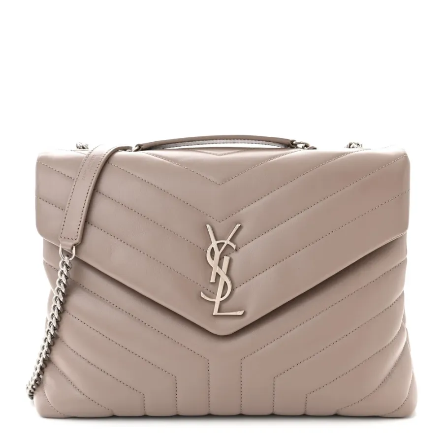 Saint Laurent Medium Loulou Chain Satchel Mink Y-Quilted Monogram Calfskin Leather Silver Hardware