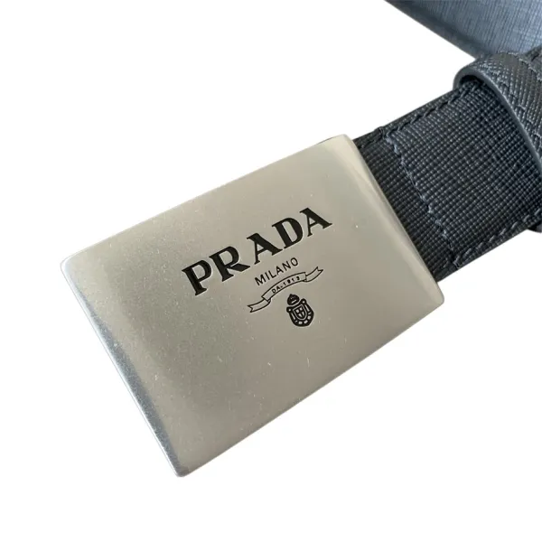 Prada Men' s Square Buckle Belt In Black/Blue Saffiano Calfskin With Silver/Black Hardware 35mm - Image 2