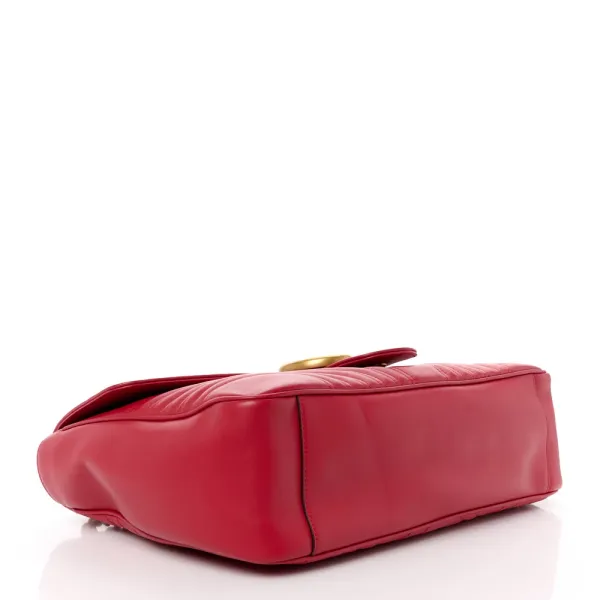 Gucci Large GG Marmont Shoulder Bag Hibiscus Red Calfskin Matelassé Leather Aged Gold Hardware - Image 6