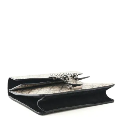 Gucci Mini Dionysus Shoulder Bag Black GG Supreme Monogram Canvas Aged Silver Hardware