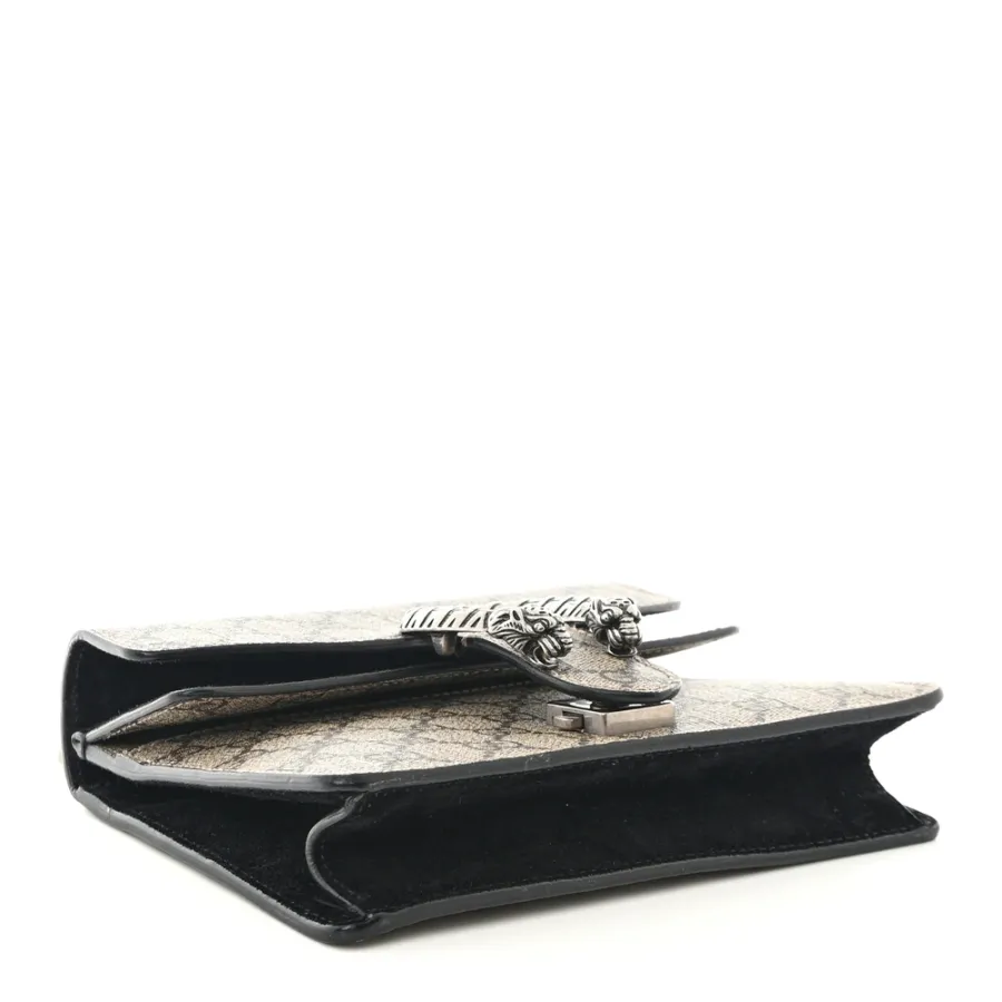 Gucci Mini Dionysus Shoulder Bag Black GG Supreme Monogram Canvas Aged Silver Hardware