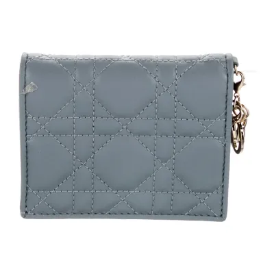 Dior Small Wallet Blue Cannage Pattern Leather Gold Hardware