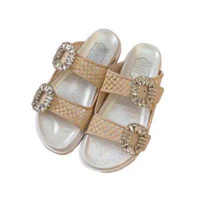 Roger Vivier Slidy Viv' Mules Sandals In Woven Fabric With Crystal Buckle