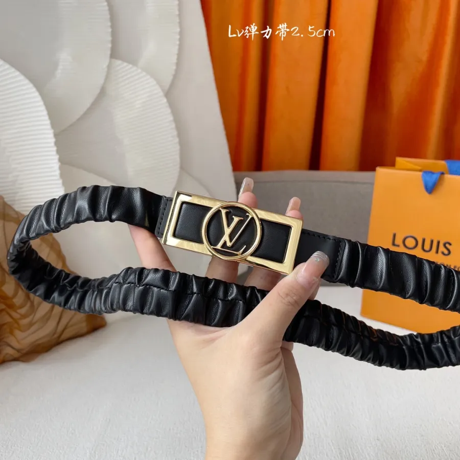 Louis Vuitton Women's Dauphine Smoke Elastic Belt In Black Calfskin With Gold Hardware 25mm