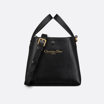 Dior Small Signature Bucket Bag In Blue Dior Oblique Jacquard/Black Grained Calfskin Gold Hardware