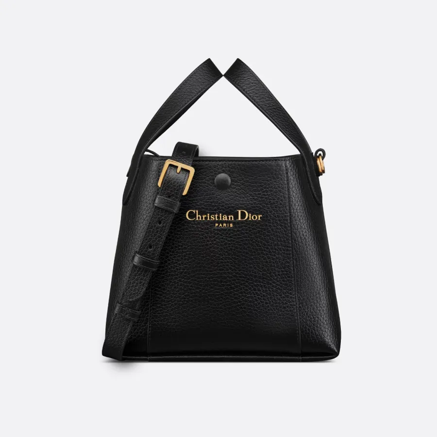 Dior Small Signature Bucket Bag In Blue Dior Oblique Jacquard/Black Grained Calfskin Gold Hardware