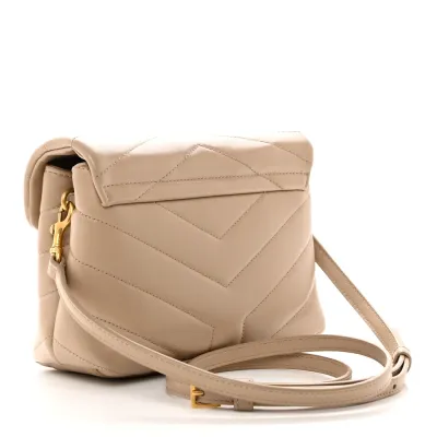Saint Laurent Mini Loulou Crossbody Bag Dark Beige Y-Quilted Monogram Calfskin Leather Aged Gold Hardware