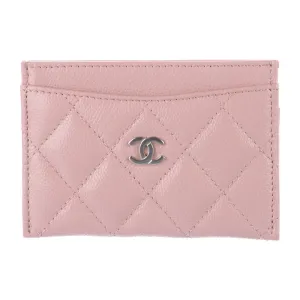 Chanel Small Card Holder Pink Quilted Leather Silver Hardware