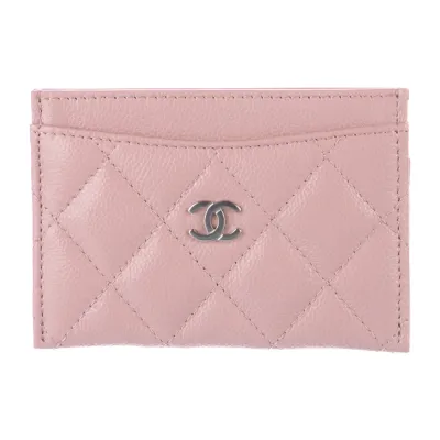Chanel Small Card Holder Pink Quilted Leather Silver Hardware
