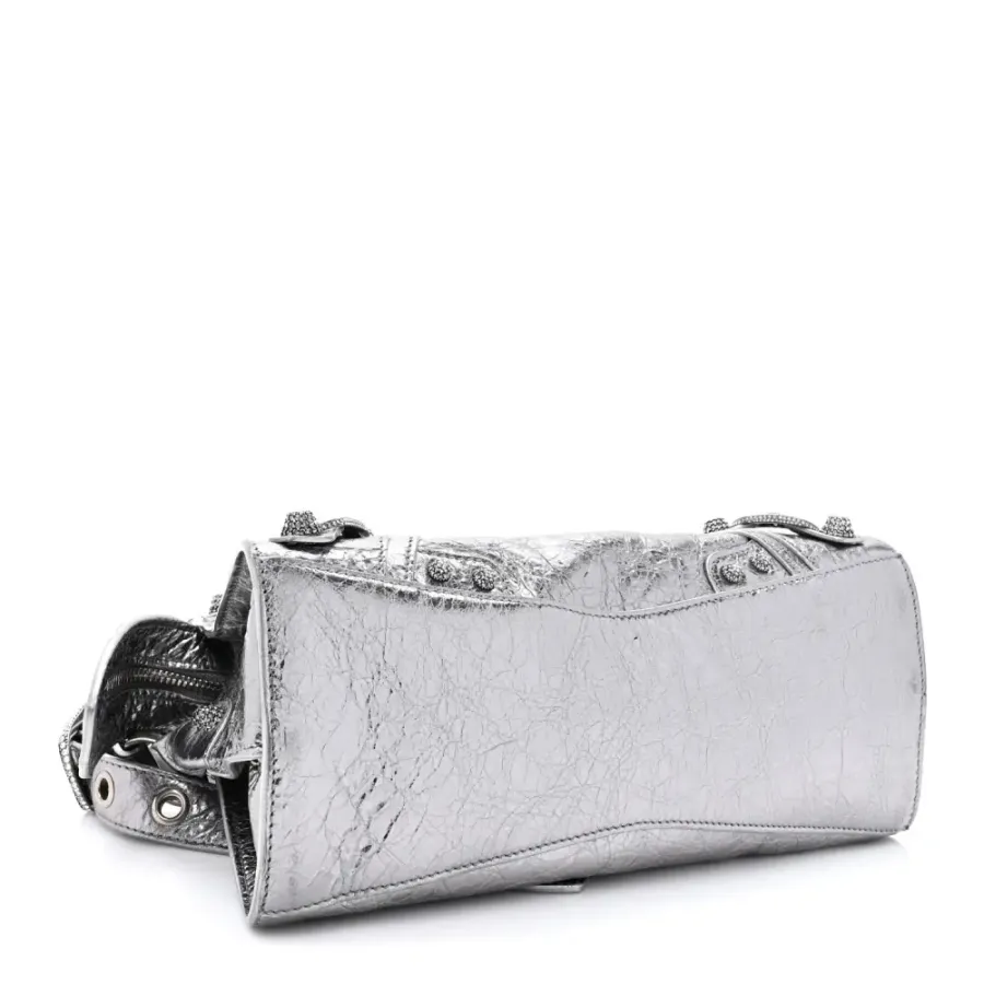 Balenciaga XS Crystal Neo Cagole Handbag Silver Agneau Arena Leather Silver Hardware