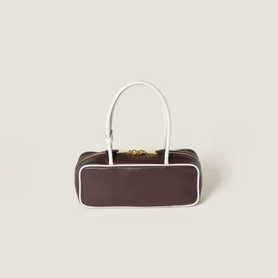 Miu Miu Calfskin Leather Beau Deep Brown Top-Handle Bags