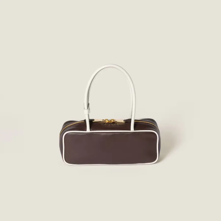 Miu Miu Calfskin Leather Beau Deep Brown Top-Handle Bags