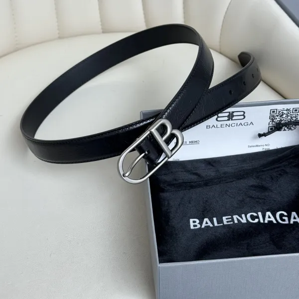 Balenciaga Women's Classic B Belt In Black Calfskin With Gold/Silver Hardware 25mm - Image 4