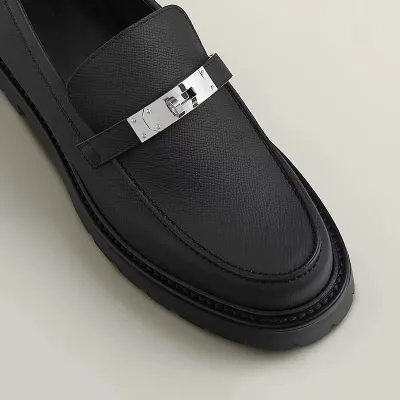 HERMES Icone Black Loafers