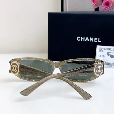 CHANEL square frame glasses grey gold color size 56-18-137