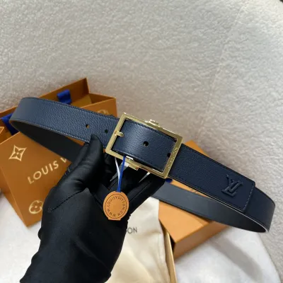 Louis Vuitton Men's Aerogram Belt In Blue Calfskin With Blue/Black/Silver Hardware 35mm