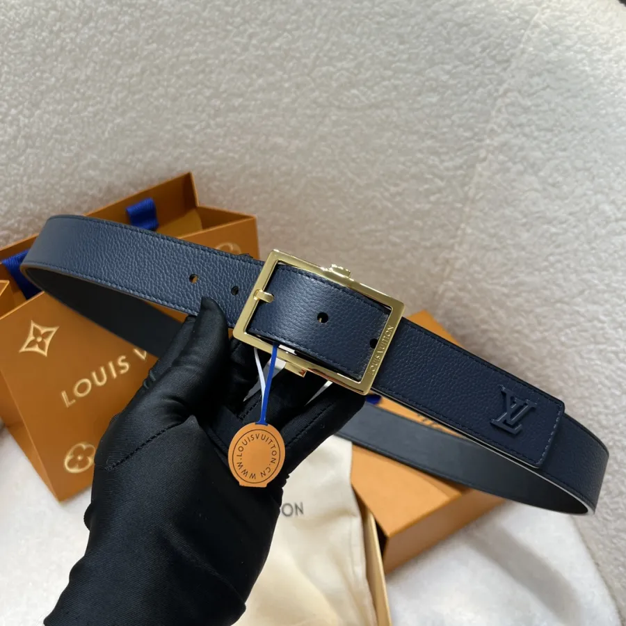 Louis Vuitton Men's Aerogram Belt In Blue Calfskin With Blue/Black/Silver Hardware 35mm