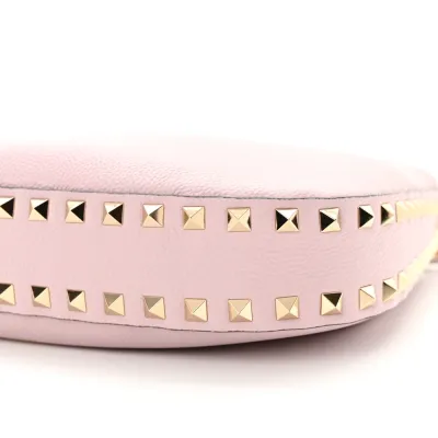Valentino Garavani Small Rockstud Hobo Bag Water Lilac Grained Calfskin Leather Gold Hardware