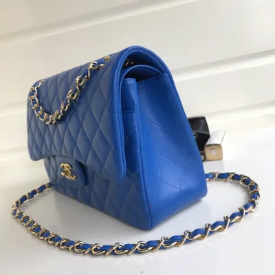 Chanel CF  Blue / Navy Blue Quilted Lambskin Leather Crossbody Bags