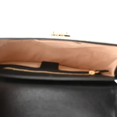 Gucci Small Padlock Messenger Shoulder Bag Beige/Black GG Supreme Monogram Canvas & Calfskin Leather Gold Hardware