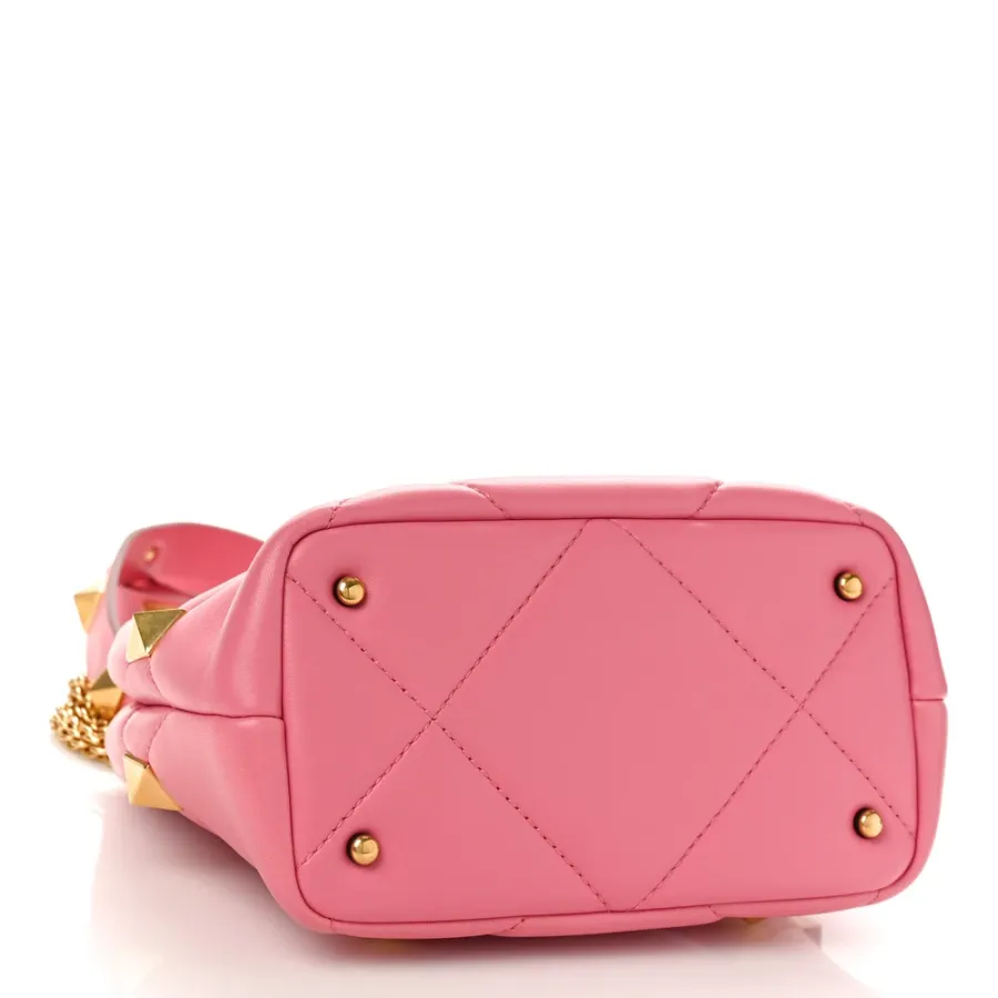 Valentino Garavani Small Roman Stud The Handle Bag Flamingo Pink Nappa Leather Gold Hardware