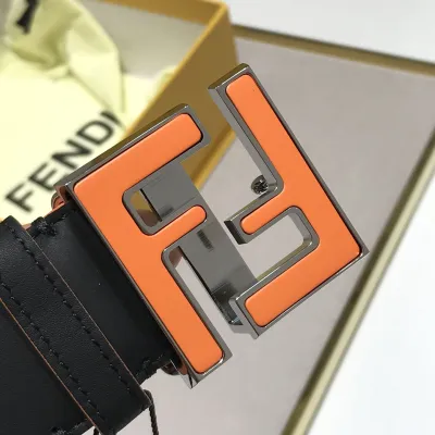Fendi Men's Squared FF Buckle Belt In Black/Blue Smooth Calfskin With Silver Hardware 40mm