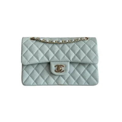 Chanel CF Blue / White Quilted Caviar Leather Crossbody Bags