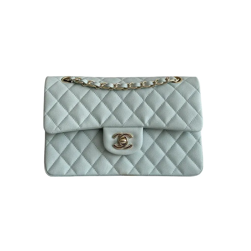 Chanel CF Blue / White Quilted Caviar Leather Crossbody Bags