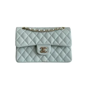 Chanel CF Blue / White Quilted Caviar Leather Crossbody Bags
