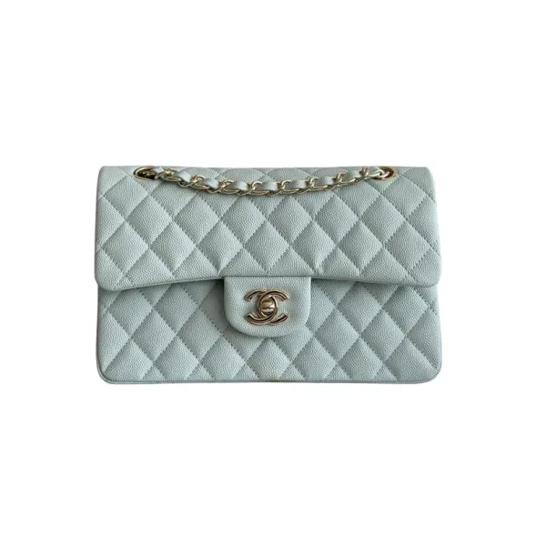 Chanel CF Blue / White Quilted Caviar Leather Crossbody Bags