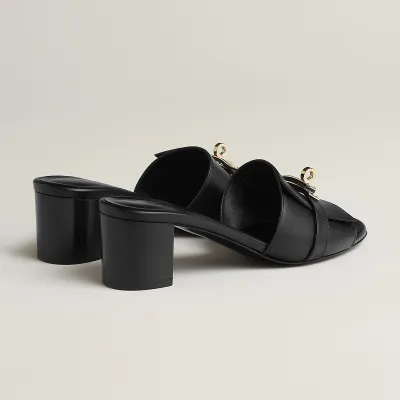 HERMES Gigi High Heels Sandal High-heeled slippers Black Slippers