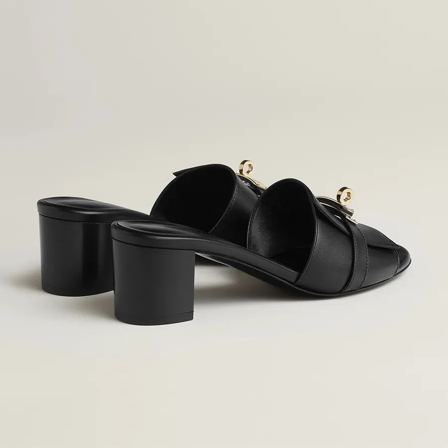 HERMES Gigi High Heels Sandal High-heeled slippers Black Slippers